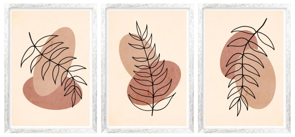 Gario Sada plagátov Obrysy listov - 3 dielna Farba rámu: Zlatá, Veľkosť: 135 x 63 cm