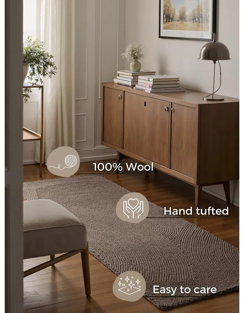 Ručne tkaný vlnený behúň taupe 80x300 cm Eleni Taupe – Hanse Home