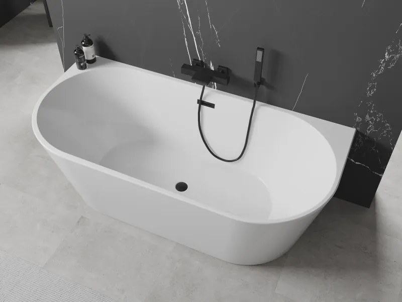 Mexen Oval, voľne stojaca nástenná vaňa 150 x 75 cm, biela, čierny matný prepad, 52671507500-70
