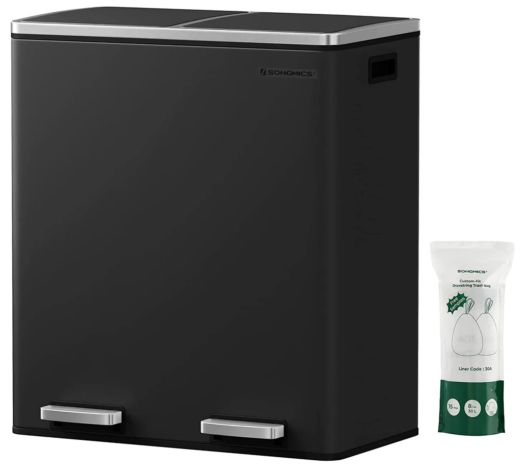 Odpadkový kôš XL s 2 priehradkami, 2 x 30 L, vzduchotesný, čierny