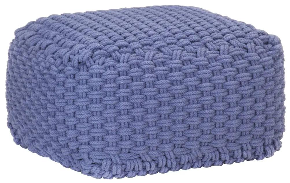 vidaXL Ručne pletená taburetka modrá 50x50x30 cm bavlnená