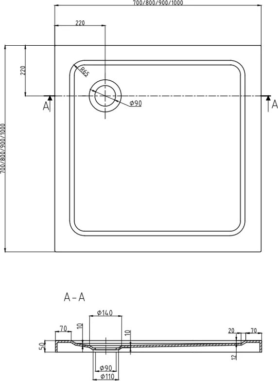 Mexen Rio, štvorcový sprchový kút 70 x 70 cm, 6mm číre sklo, chrómový profil + biela sprchová vanička, 860-070-070-01-00-4010