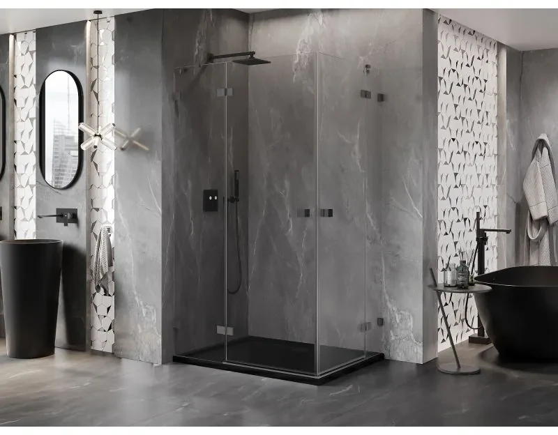 Mexen Lunar Duo, výklopný sprchový kút 115 x 80 cm, 8mm číre sklo, grafitový profil, 834-115L-080P-95-00