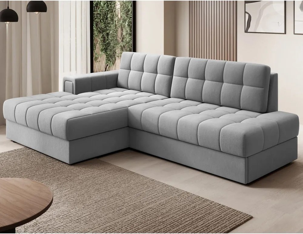 Sivá zamatová rozkladacia rohová pohovka (ľavý roh/s leňoškou) Blezalt – ELTAP