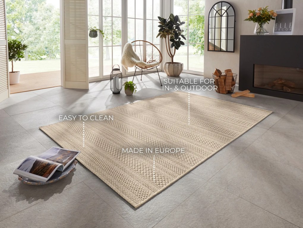 ELLE Decoration, Kusový koberec Brave 103612 Natural Brown z kolekcie Elle – na von aj na doma, 200x290, béžová, chodba / predsieň