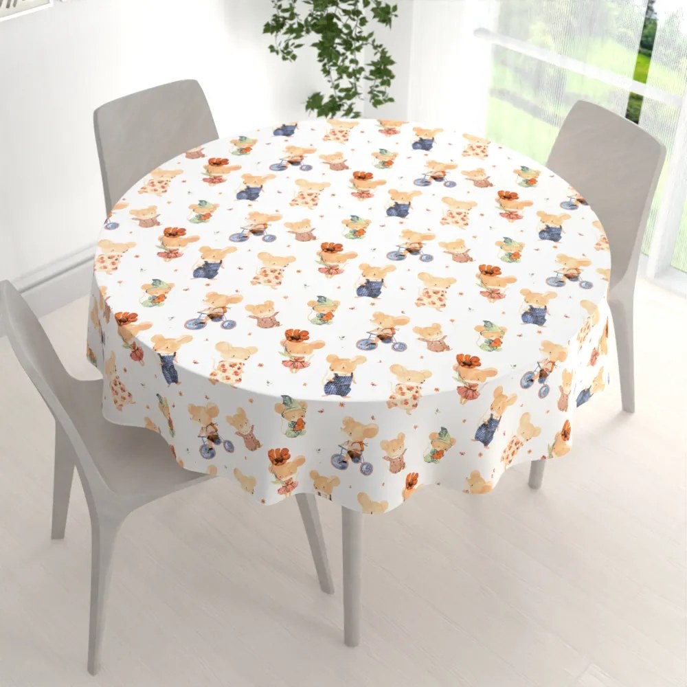 Biante Detský bavlnený okrúhly obrus Sandra SA-611 Hravé myšky na bielom Ø 70 cm
