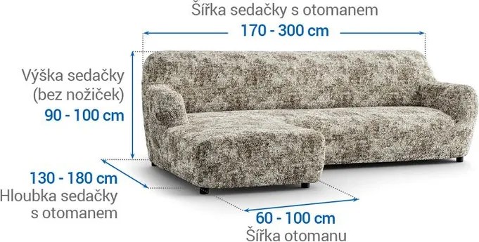 Bielastické poťahy MARMO béžové sedačka s otomanom vľavo (š. 170 - 300 cm)