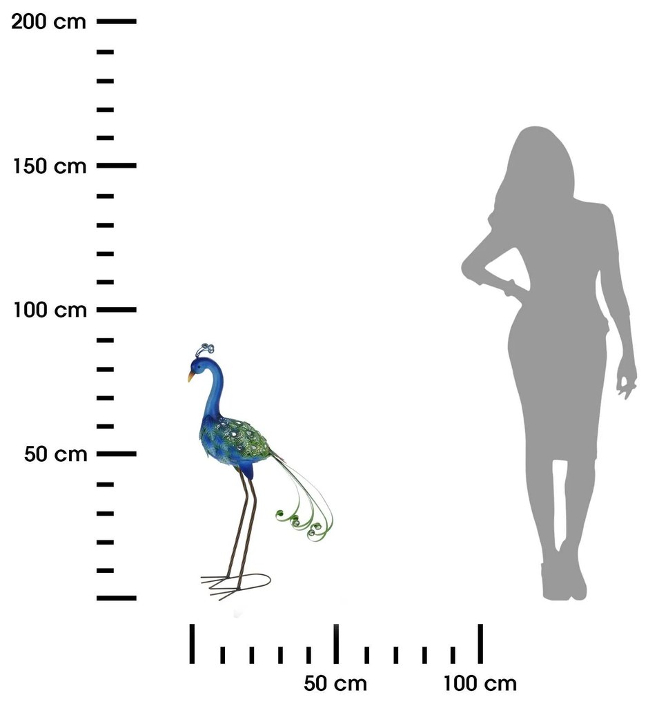 Záhradná kovová figúrka Peafowl, 80 cm, modrá