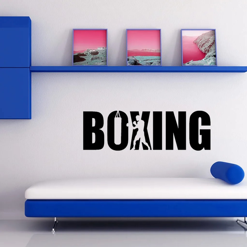 Veselá Stena Samolepka na stenu na stenu Nápis boxing Farba: černá
