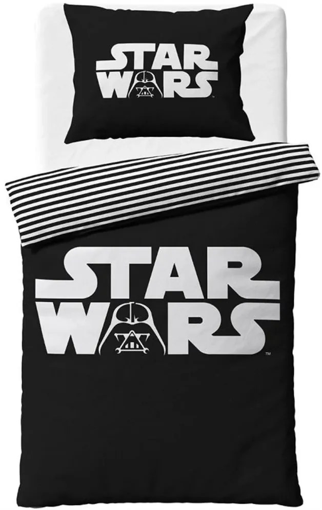 Čiernobiele bavlnené posteľné obliečky Star Wars - motív The Dark Force - 100% bavlna - 70 x 90 cm + 140 x 200 cm
