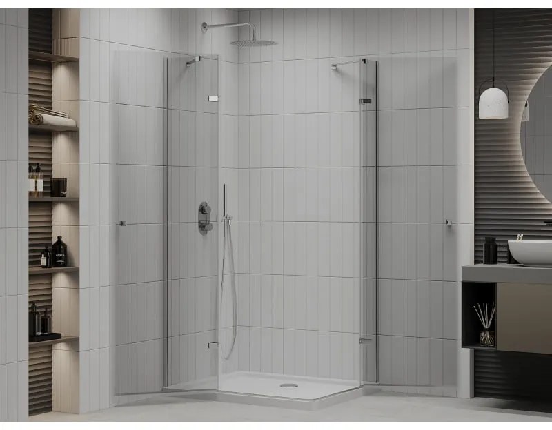 Mexen Roma Duo, sprchovací kút 100 (dvere) x 90 (dvere) cm, 6mm číre sklo, chrómový profil + slim sprchová vanička 5cm biela, 854-100-090-01-02-4010