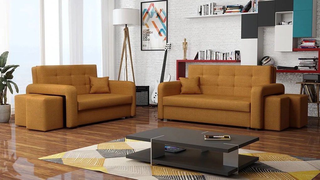 Rozkladacia sedacia súprava s úložným priestorom Clivia Home II + III, Taburetka: ľavá strana (pohovka III) + pravá strana (pohovka II), Dostupné poťahy: Malmo 81