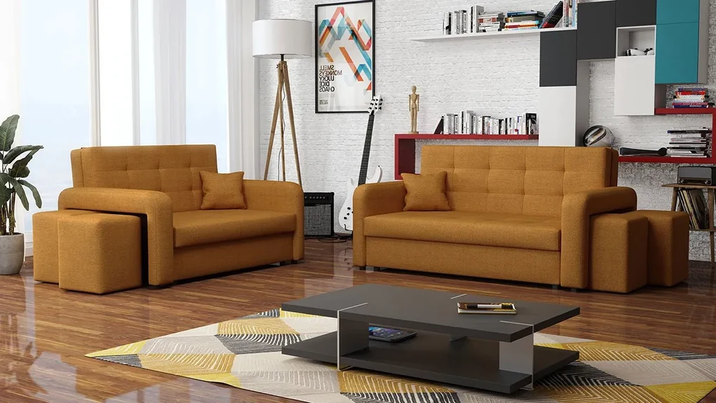 Rozkladacia sedacia súprava s úložným priestorom Clivia Home II + III, Taburetka: ľavá strana (pohovka III) + pravá strana (pohovka II), Dostupné poťahy: Manila 16