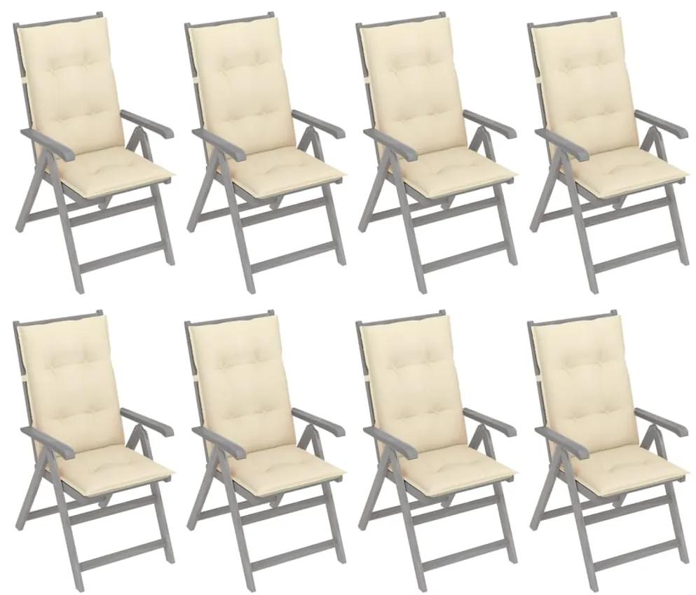 Záhradné sklápacie stoličky s podložkami 8 ks sivé akáciové drevo 3075158