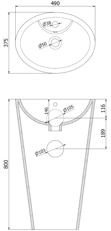 Mexen Orkla, voľne stojace umývadlo 50x38x81,5 cm, biela lesklá, 26065000