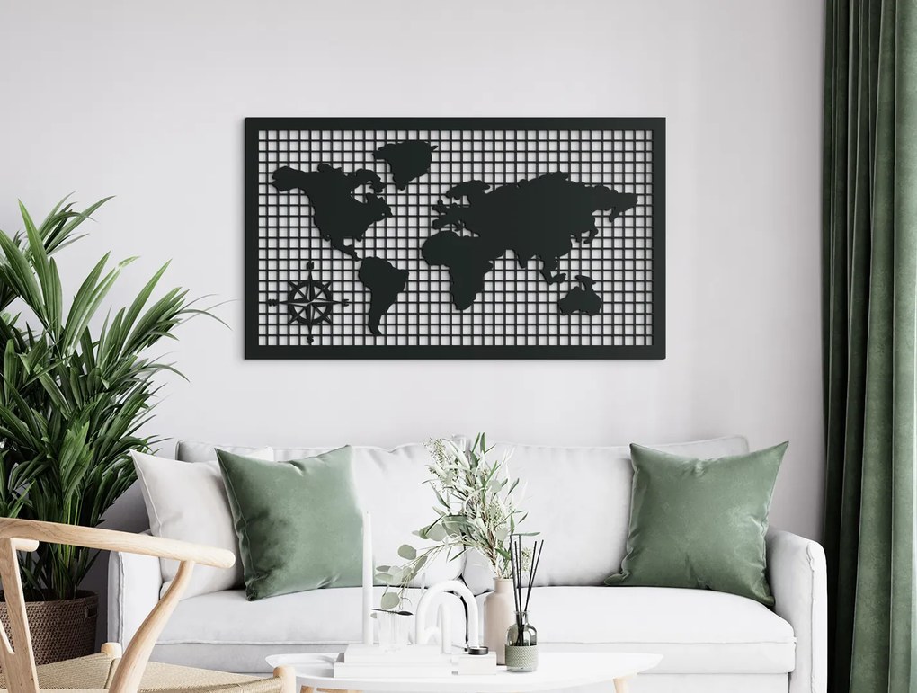 drevko Drevená mapa sveta na stenu Rozmer obrazu: 37,5 x 65 cm, Farba dekorácie: Čierna