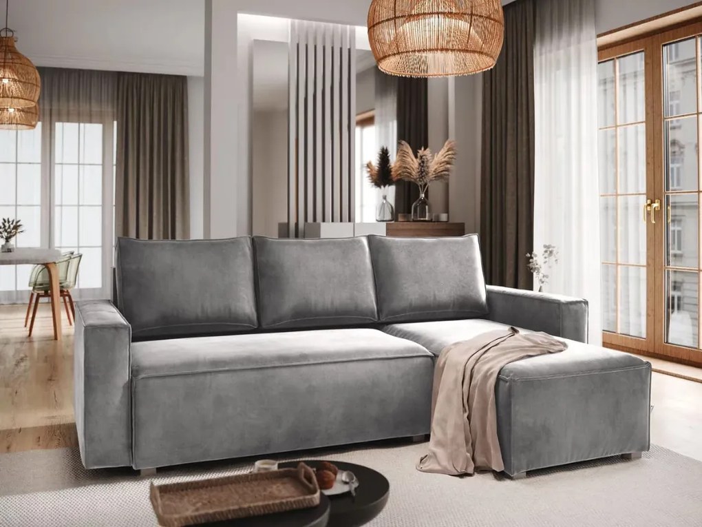 AKCIA Svetlosivá rozkladacia rohová pohovka CAVELO, obojstranná II. akosť