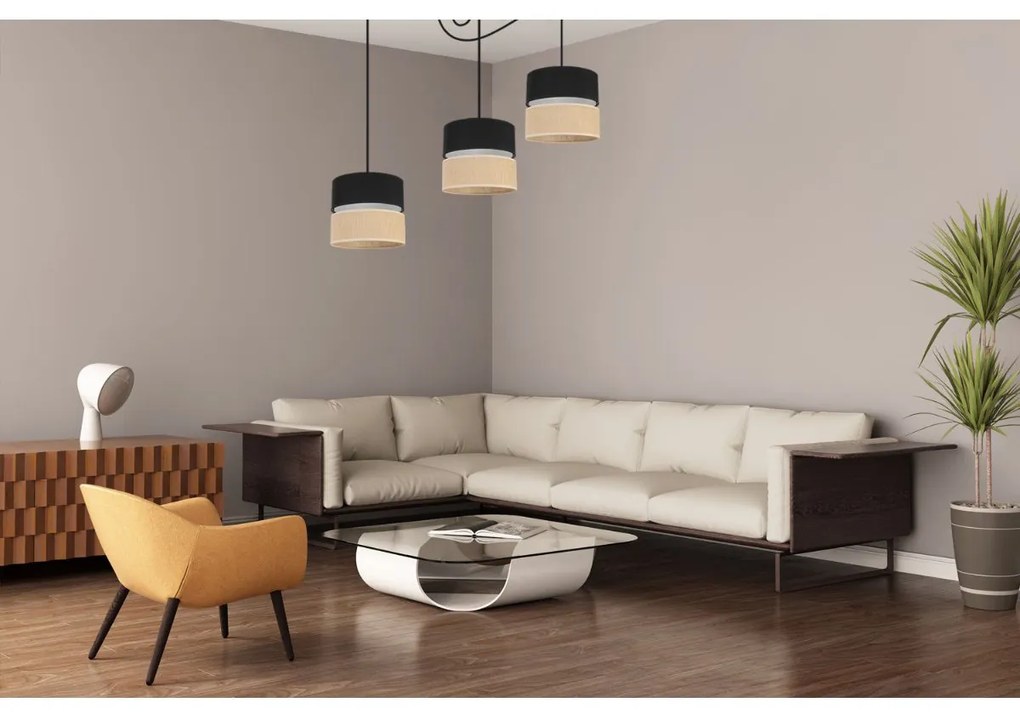 Závesné svietidlo Juta Spider, 3x jutové/čierne textilné tienidlo, b