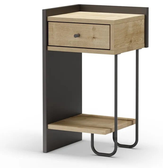 Čierny/v prírodnej farbe nočný stolík v dekore duba s poličkami Mercure – Marckeric