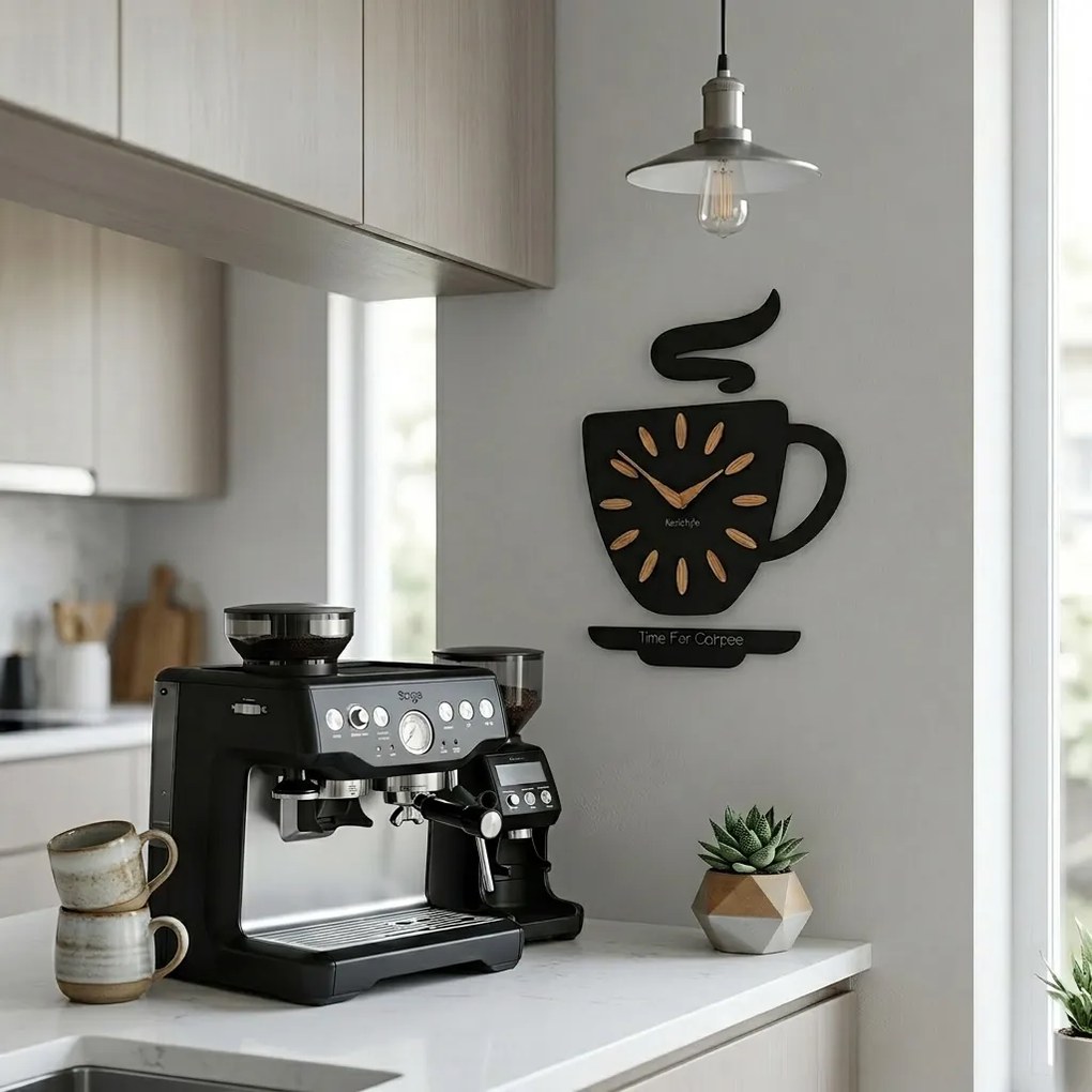 Dekorstudio Nástenné hodiny v tvare šálky Time for Coffee 45x30 cm – čierne