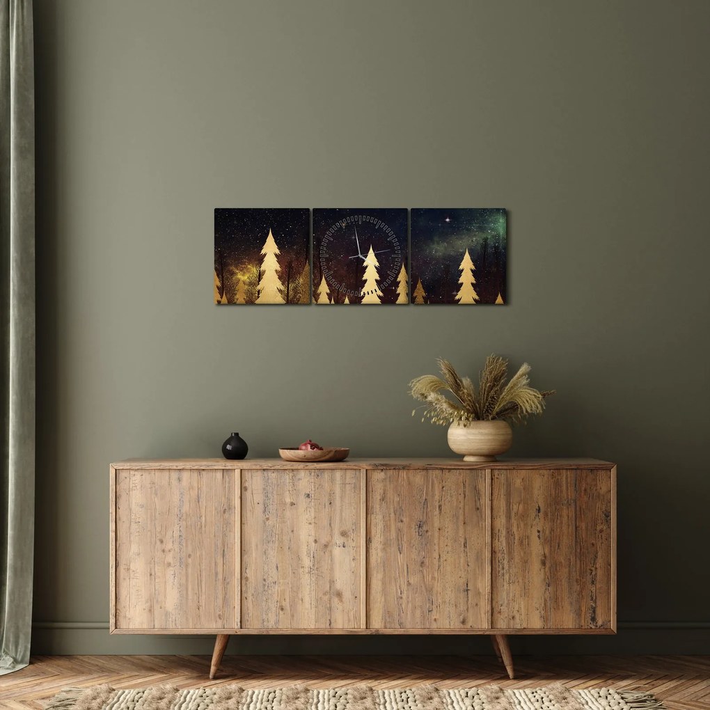 Obraz - Zlatá noc (s hodinami) (90x30 cm)