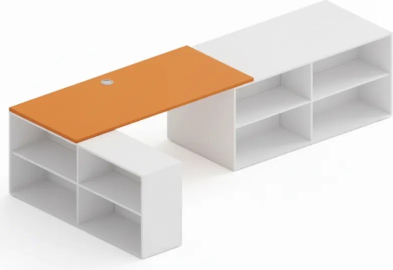 Kancelársky písací stôl s úložným priestorom BLOCK B02, 320x160 cm, biela/oranžová