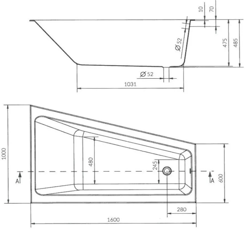 Cersanit Crea slim asymetrická vaňa pravá 160x100cm + nožičky, S301-230