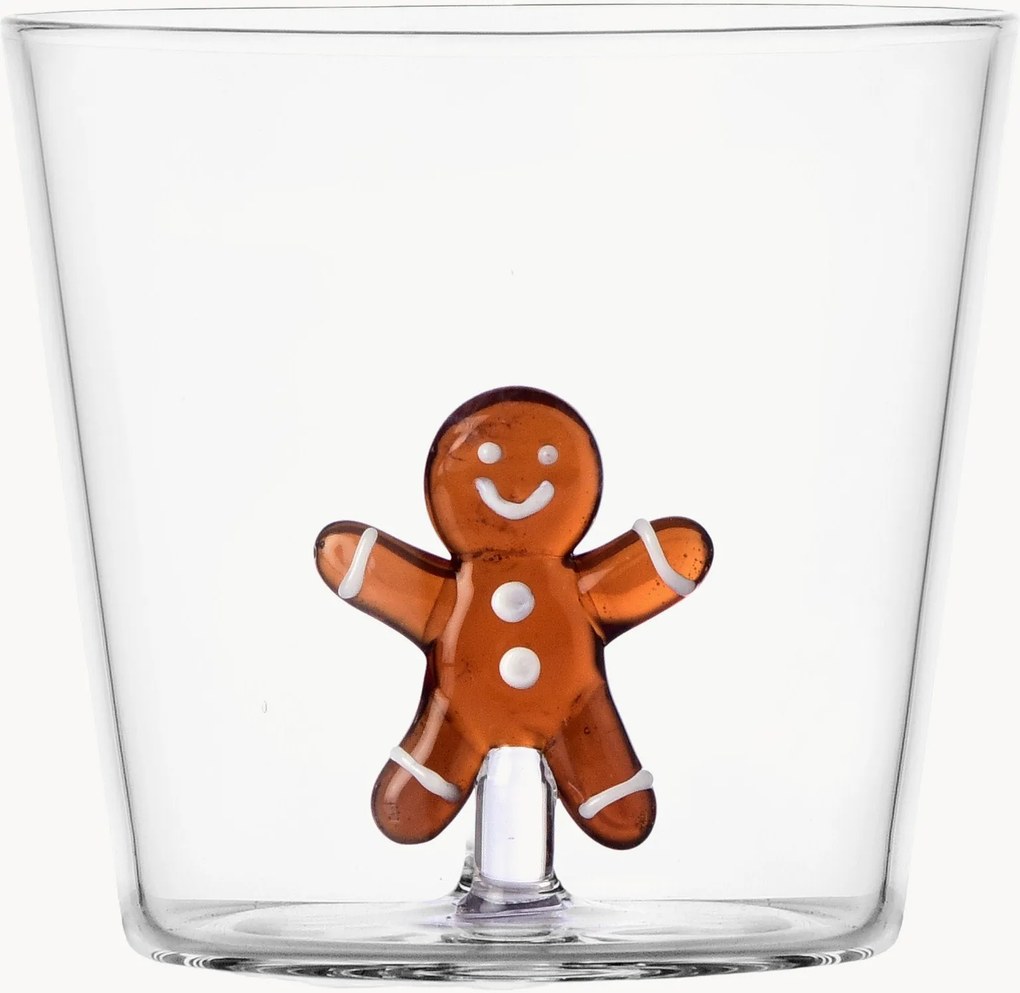 Ručne vyrobený pohár z borosilikátového skla's figúrkou Mr Gingerbread Nutcracker