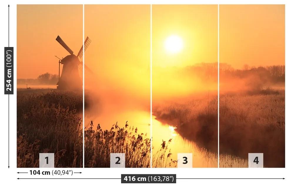 Fototapeta Vliesová Slnko veterný mlyn 250x104 cm