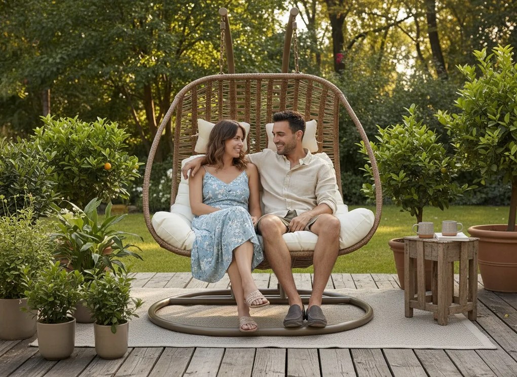 Dvoumístné závěsné houpací křeslo June béžové/krémové