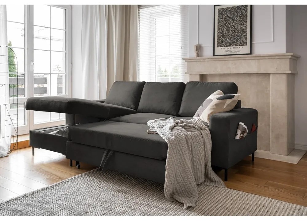 Tmavosivá menčestrová rozkladacia rohová pohovka (ľavý roh) Lofty Lilly – Miuform