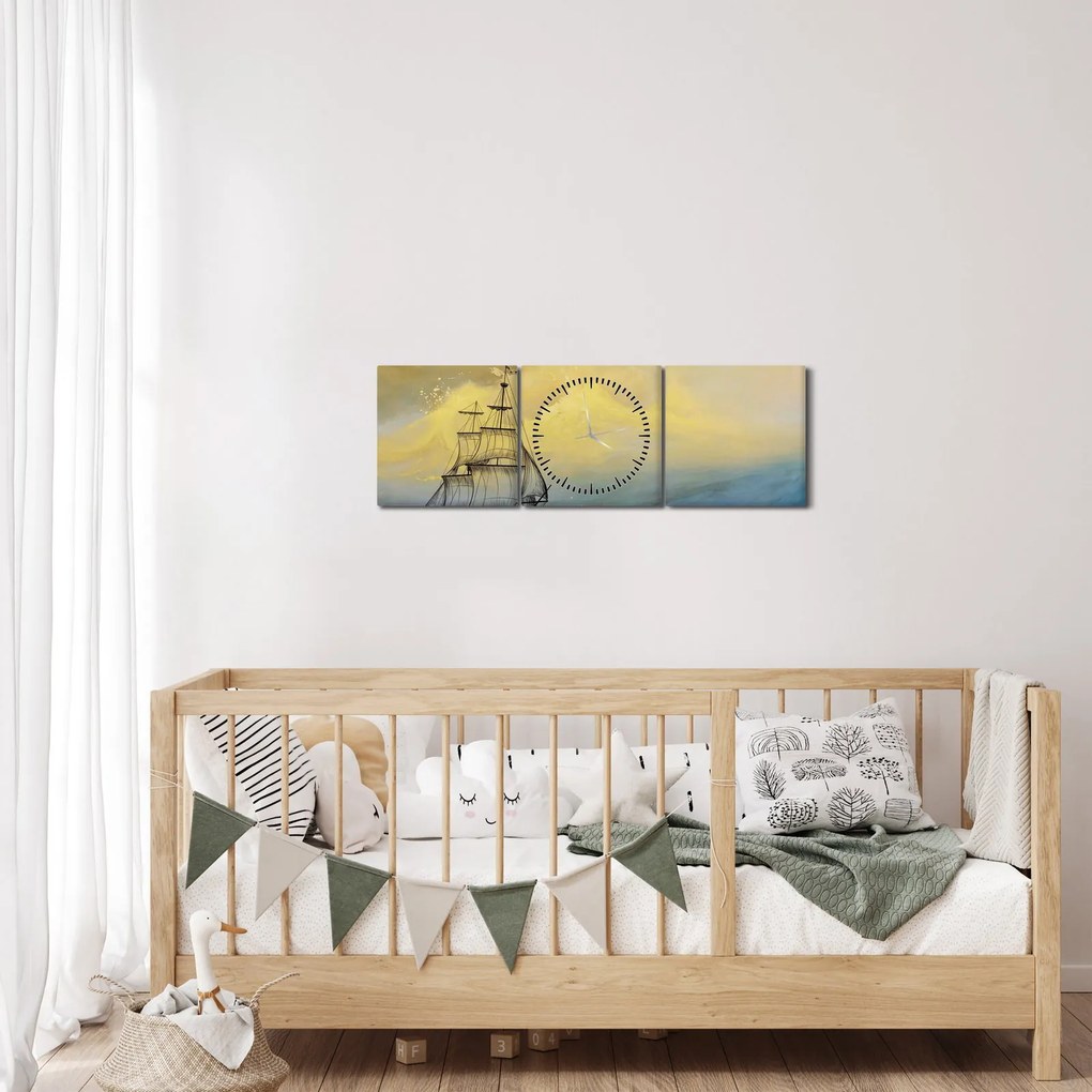 Obraz - Maľba lode na mori (s hodinami) (90x30 cm)