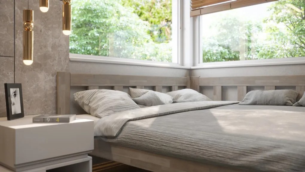 Rohová posteľ so zástenou vpravo Tema P 180x200 cm, šedý buk