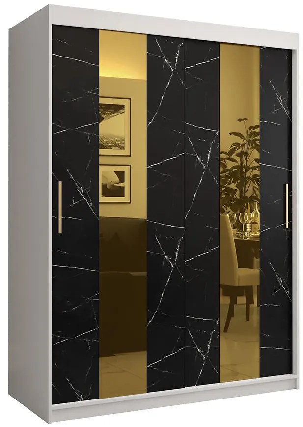 Skriňa Platinum Pole 150 biely mramor/čierna