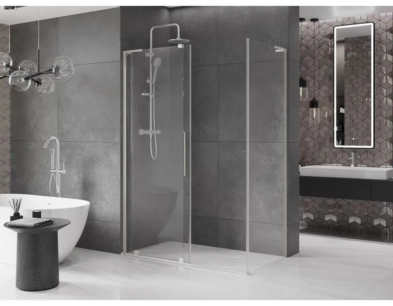 Mexen Velar, sprchový kút s posuvnými dverami 150 x 85 cm, 8mm číre sklo, brúsená oceľ, 871-150-085-01-97