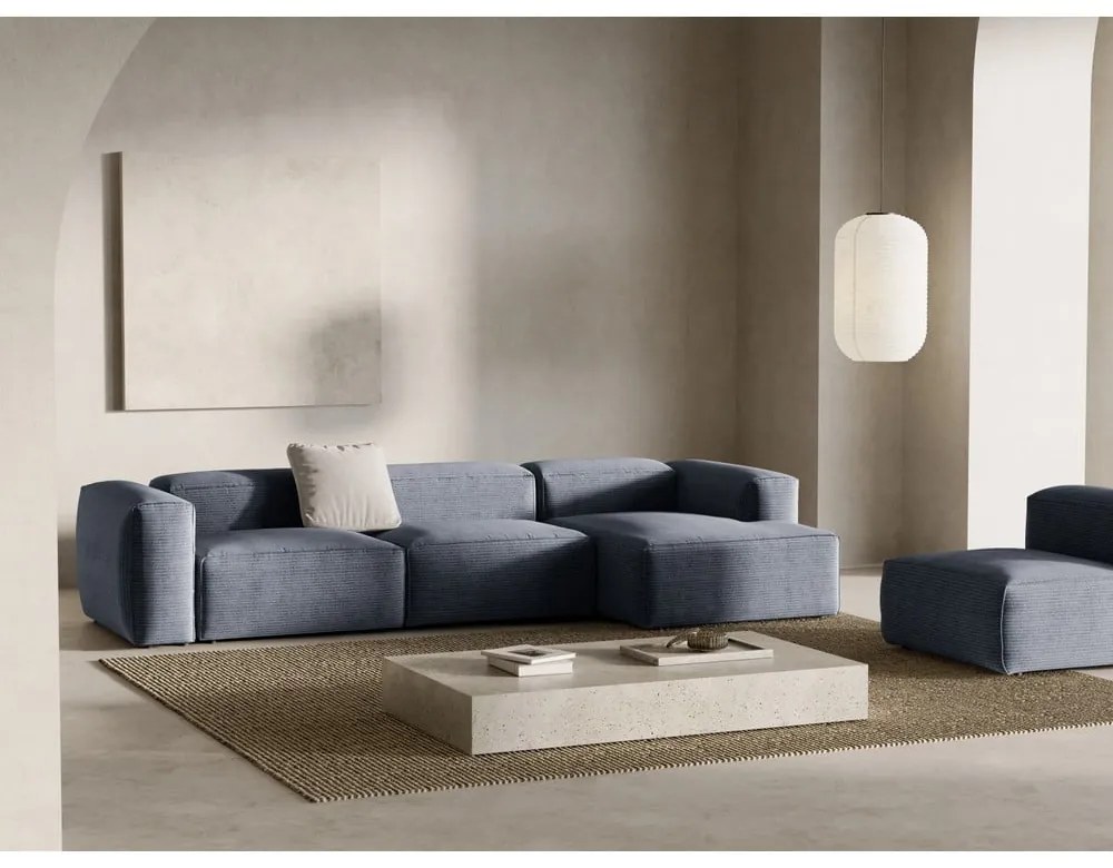 Sivomodrá menčestrová rohová pohovka (pravý roh/s leňoškou) Bergamo – Cosmopolitan Design