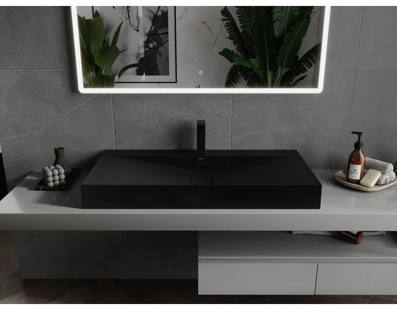 Mexen Poli, umývadlo na dosku z konglomerátu 1/O 100 x 48 cm, čierna matná, 23021071