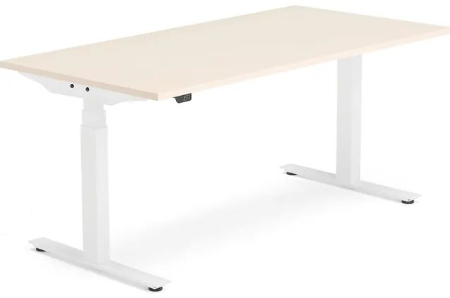 Výškovo nastaviteľný stôl MODULUS, T-rám, 1600x800 mm, breza/biela