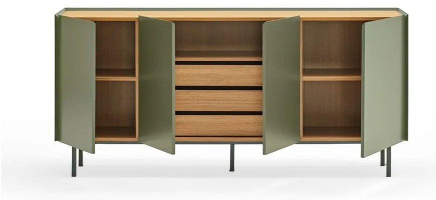 Zelená/v prírodnej farbe nízka komoda v dekore duba 165x78 cm Arista – Teulat