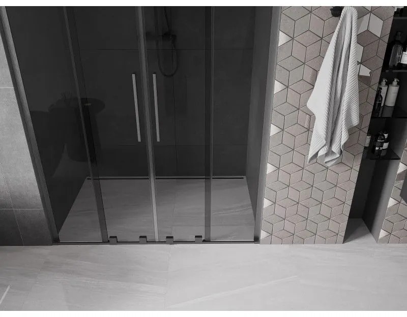 Mexen Velar L Duo, posuvné sprchové dvere do otvoru 160 cm, 8mm šedé sklo, grafit brúsený, 871-160-003-42-66