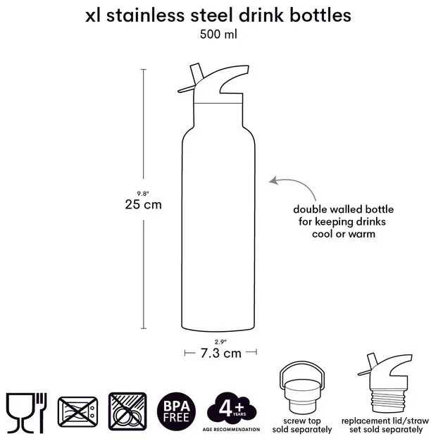 A Little Lovely Company - antikorová fľaša na pitie, 500 ml - radosť