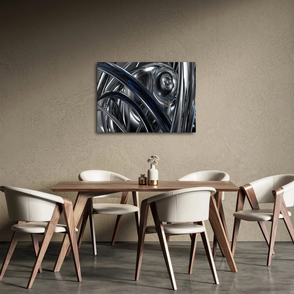Obraz sivej abstrakcie s modrou (70x50 cm)
