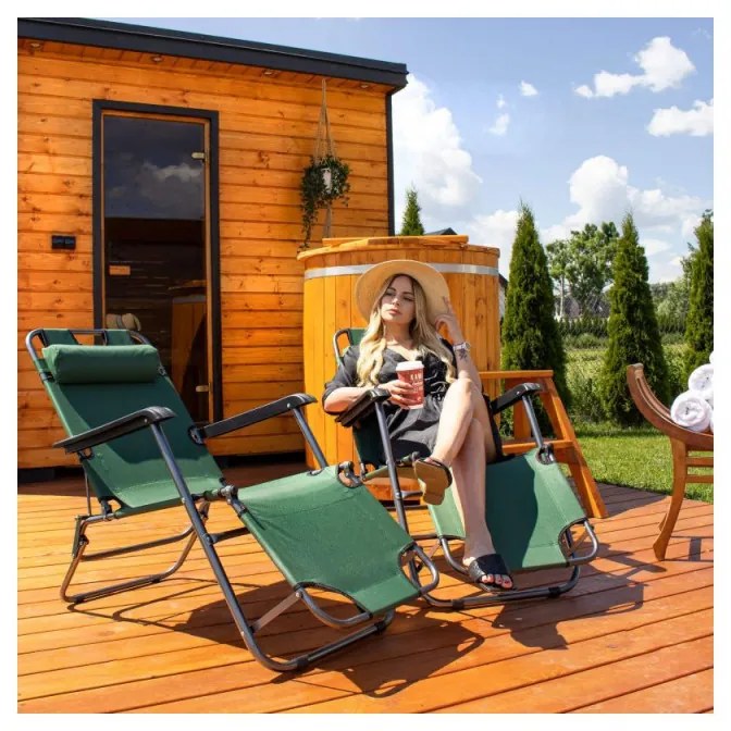 SPRINGOS Záhradné polohovacie kreslo SPRINGOS RELAX zelené
