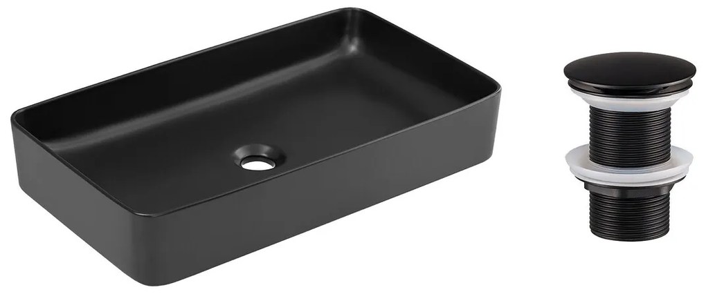 Súprava keramického umývadla na dosku a výpuste Slim 60 cm čierna