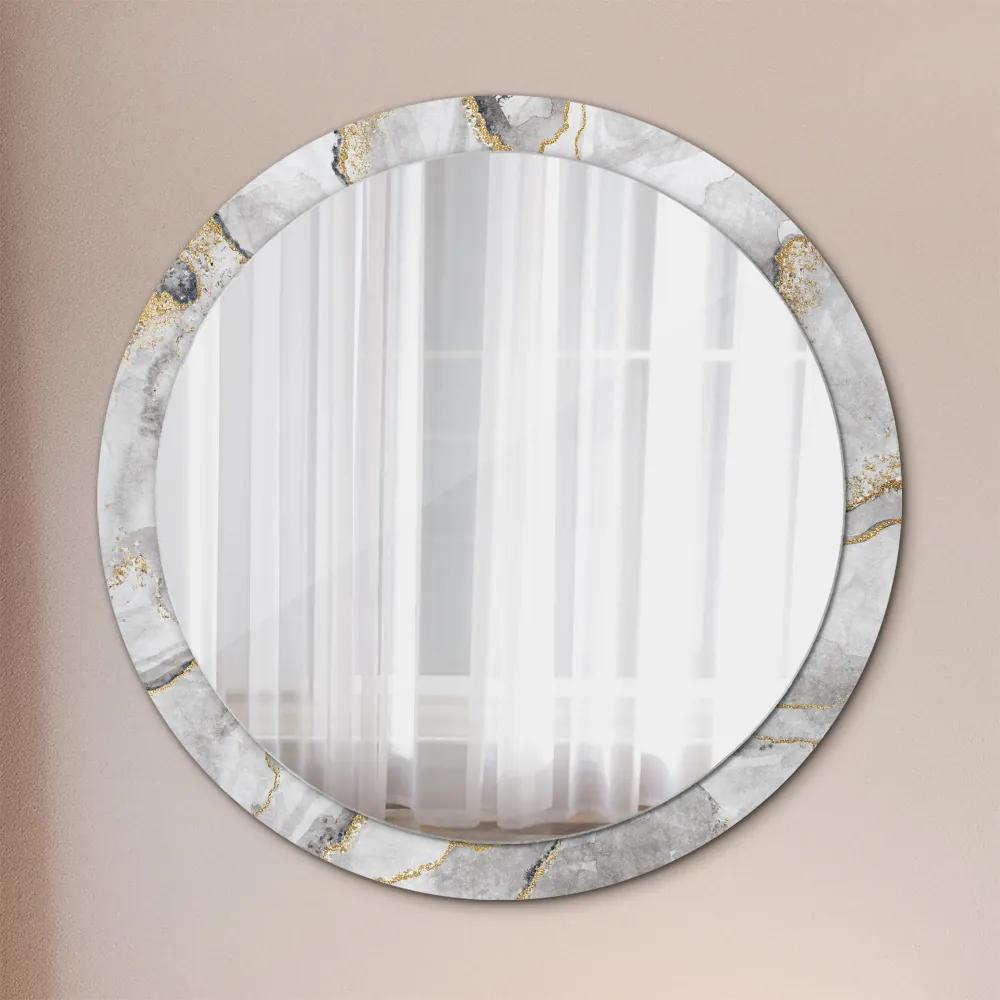 Okrúhle dekoračné zrkadlo s motívom Biele mramorové zlato fi 100 cm