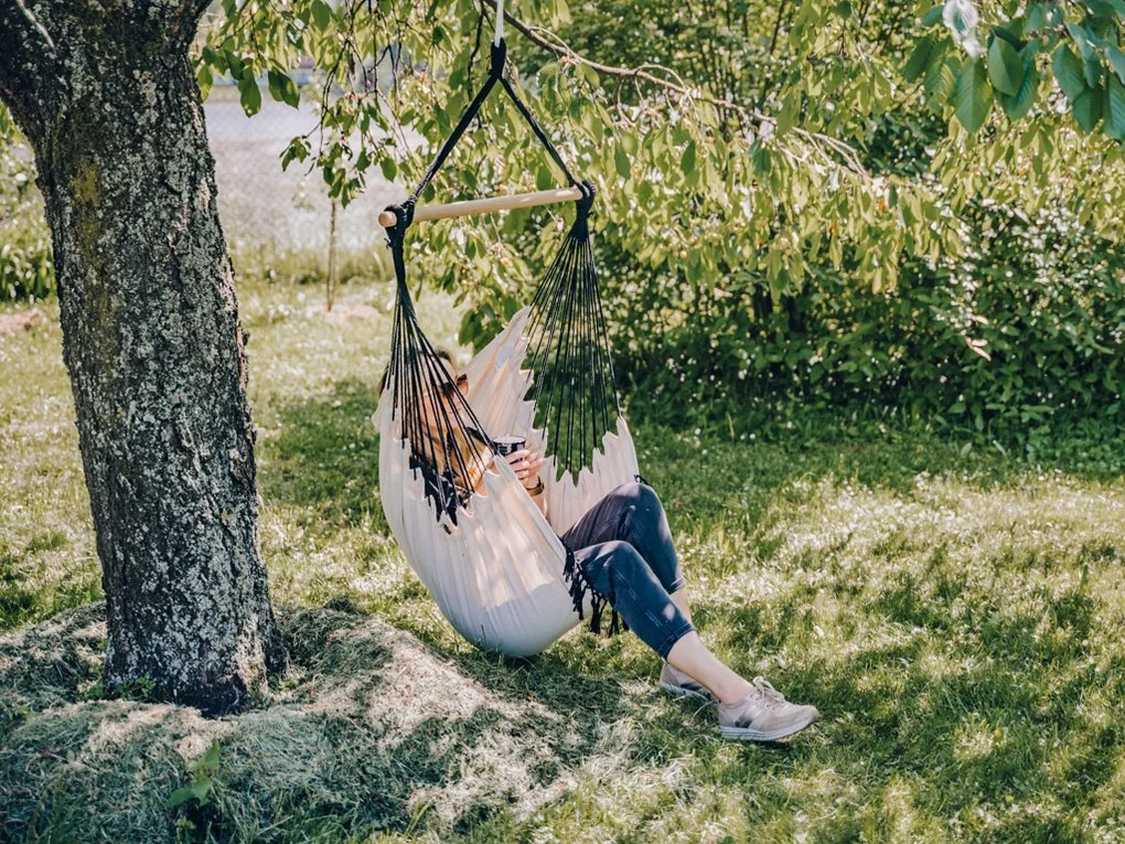 Béžové závesné kreslo HANGO s bielym stojanom