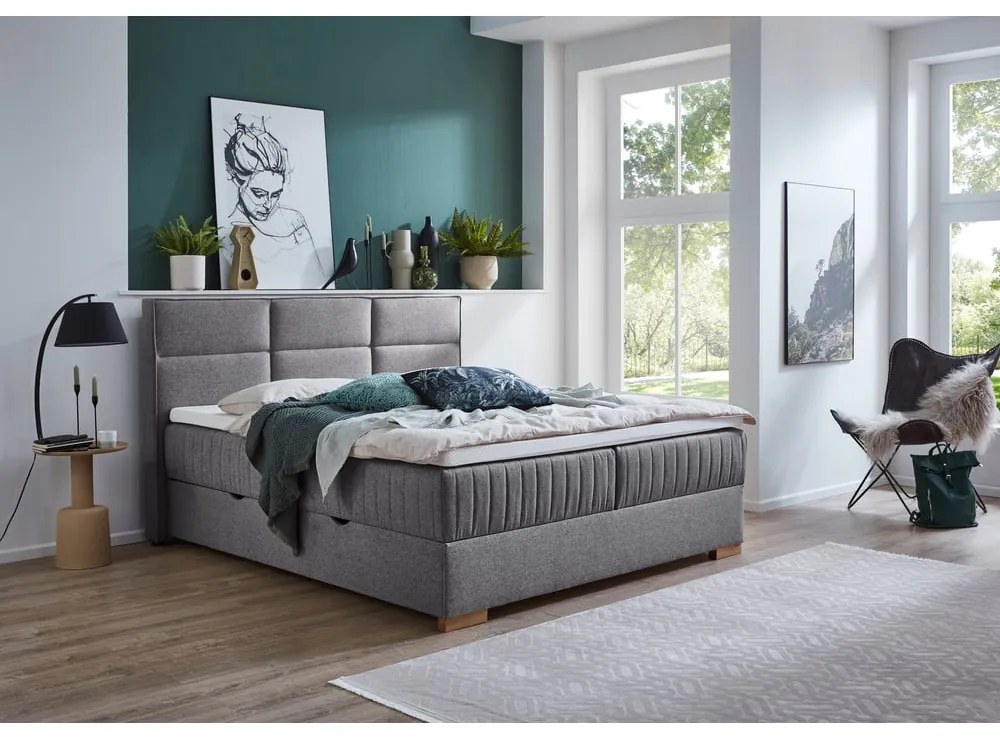Sivá boxspring posteľ s úložným priestorom 160x200 cm Tambo – Meise Möbel