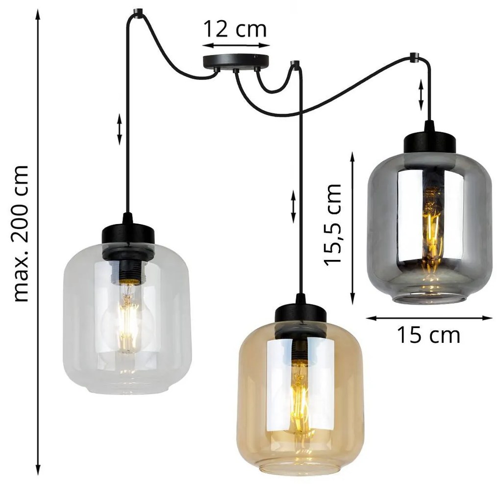 Závesné svietidlo NOVALJA SPIDER, 3x sklenené tienidlo (mix 3 farieb)