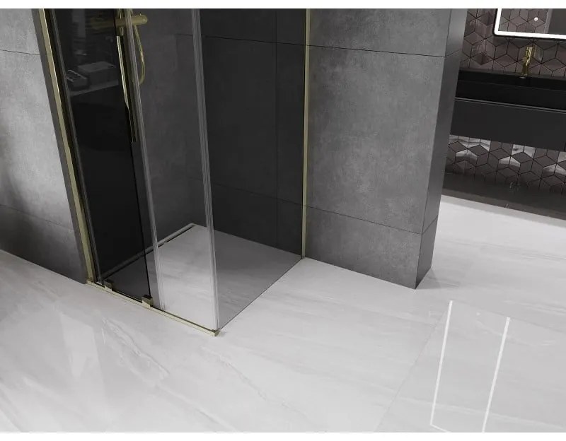 Mexen Velar, sprchový kút s posuvnými dverami 110 x 110 cm, 8mm šedé sklo, zlatá lesklá, 871-110-110-41-50