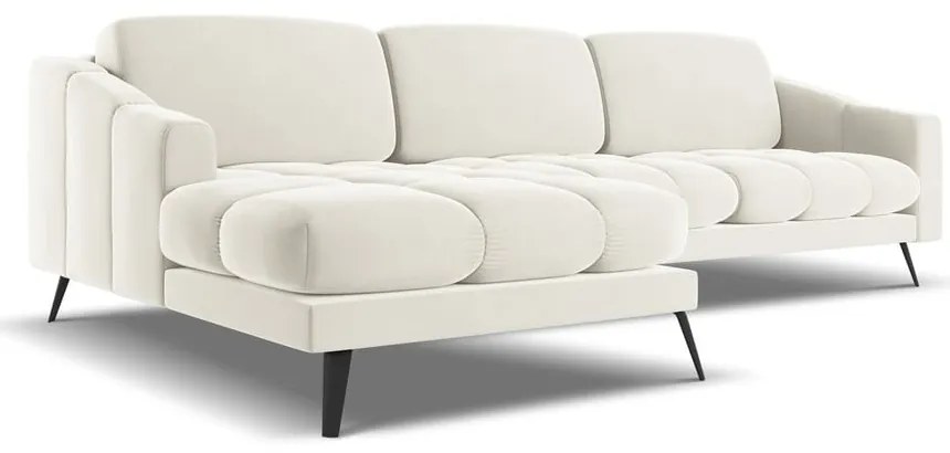 Krémovobiela zamatová rohová pohovka (ľavý roh) Nalu – Makamii